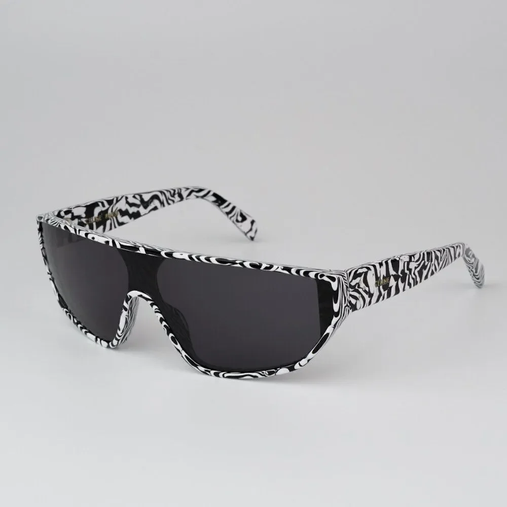 SALE! NEW Celine CL40195I 04A Shiny Zebra Smoke Shield Mask Unisex Sunglasses